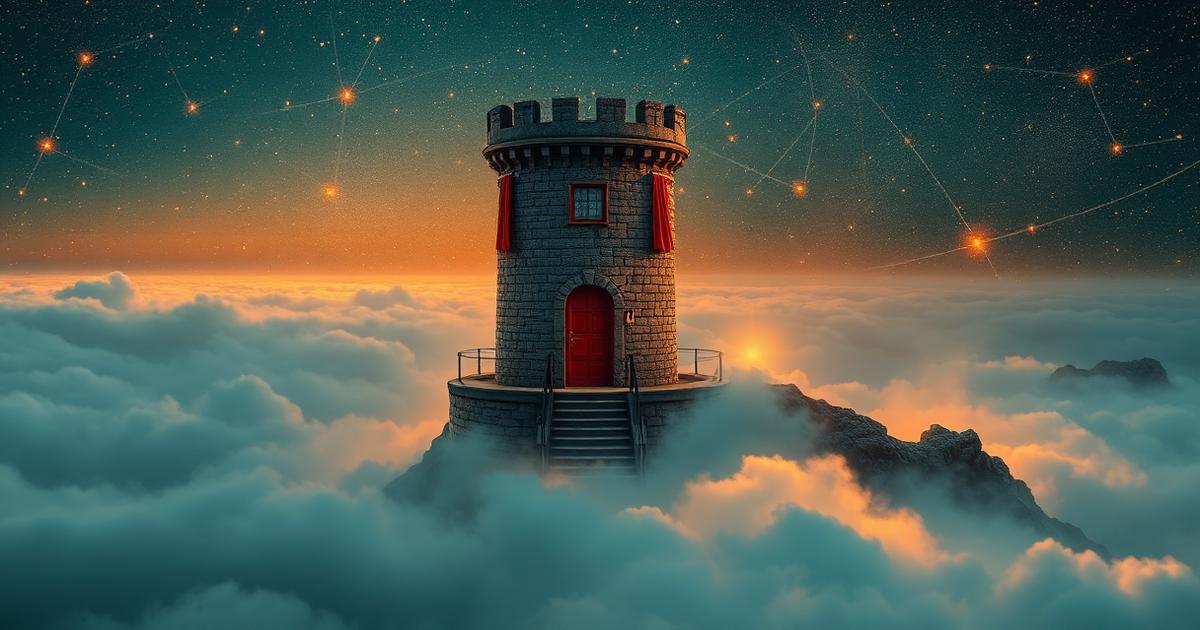 Watchtower above clouds with candlestick constellations illustrating order execution